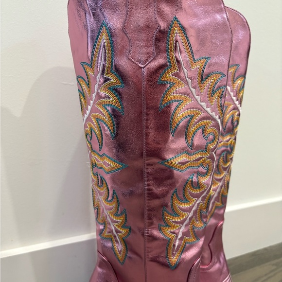 Pink Metallic Western Knee High Cowgirl Boots with Embroidery Women Size 7 & 9 - Picture 3 of 11